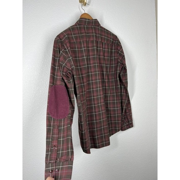 BOSS Hugo Boss Mens Plaid Button Down Shirt Large L Sven Elbow Corduroy Patch - Picture 3 of 6